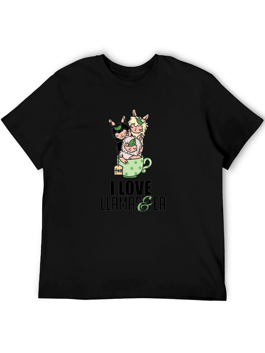 I Love Llamas & Tea Black T-Shirt