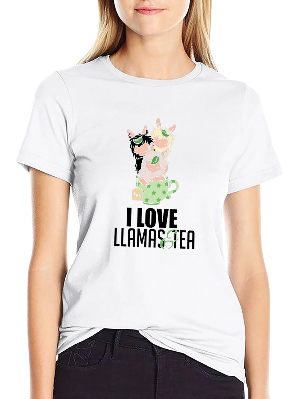 I Love Llamas & Tea Black T-Shirt