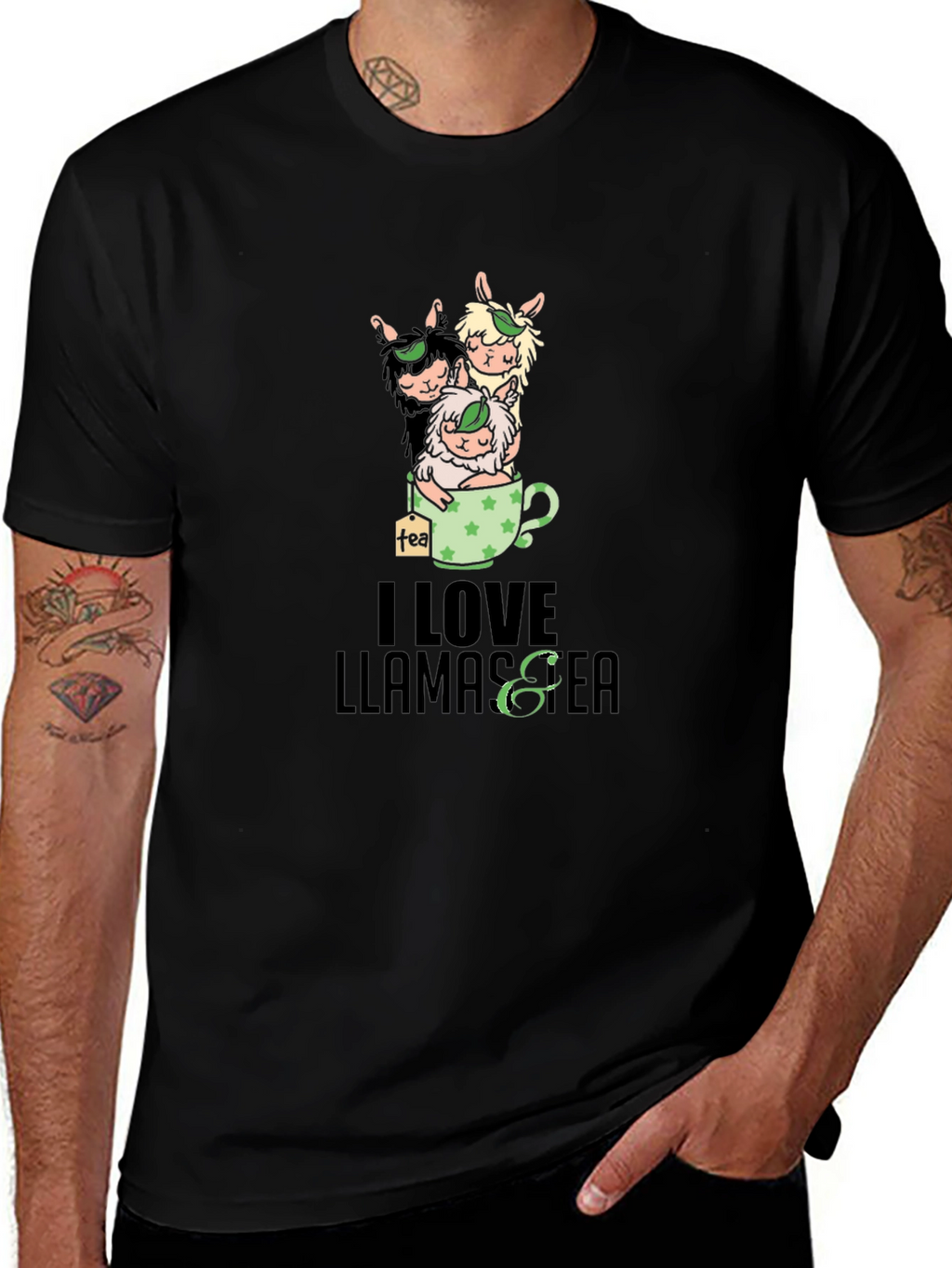 I Love Llamas & Tea Black T-Shirt