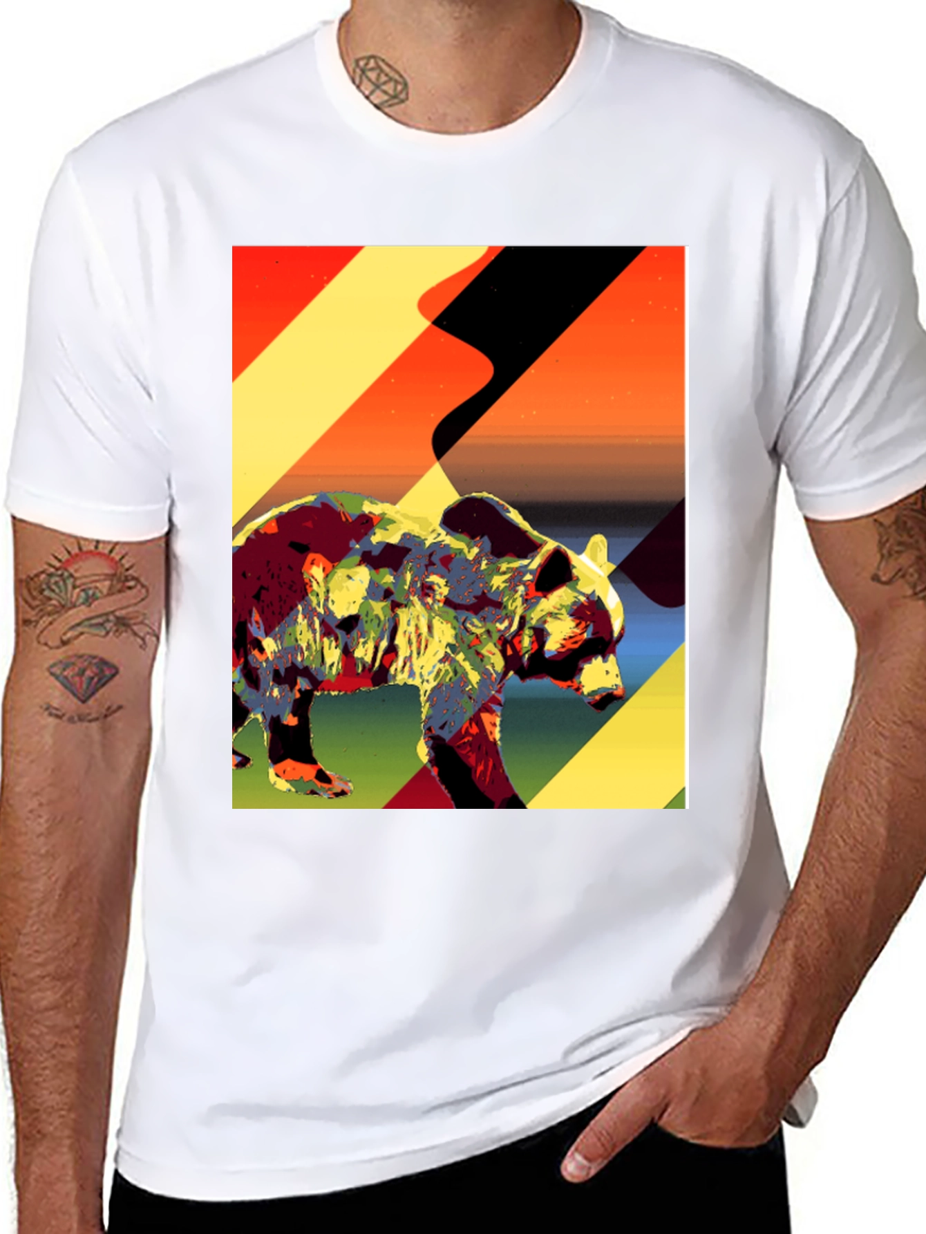 Abstract Bear Graphic Tee - Black Cotton T-Shirt