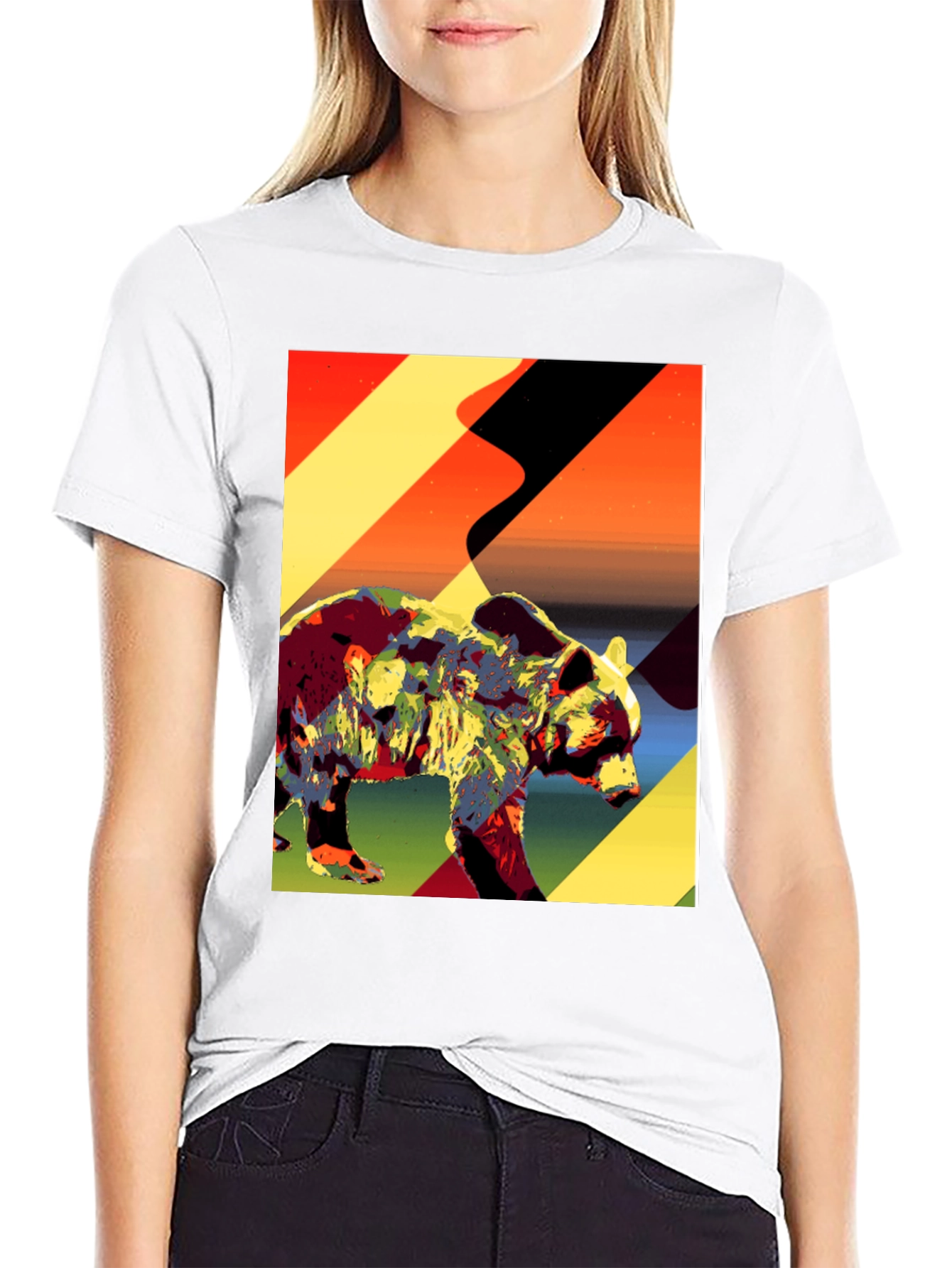 Abstract Bear Graphic Tee - Black Cotton T-Shirt