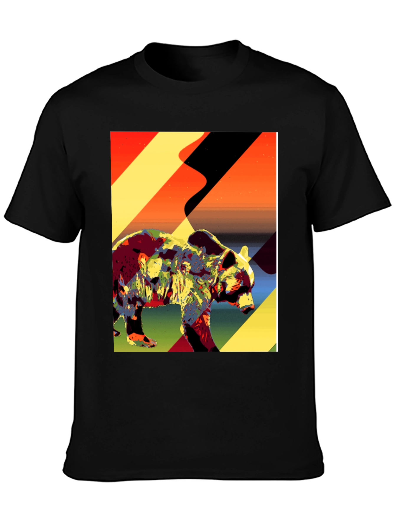 Abstract Bear Graphic Tee - Black Cotton T-Shirt