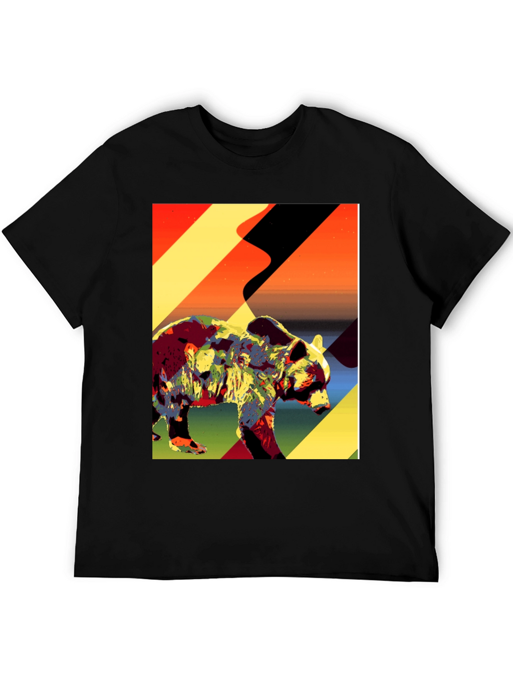 Abstract Bear Graphic Tee - Black Cotton T-Shirt