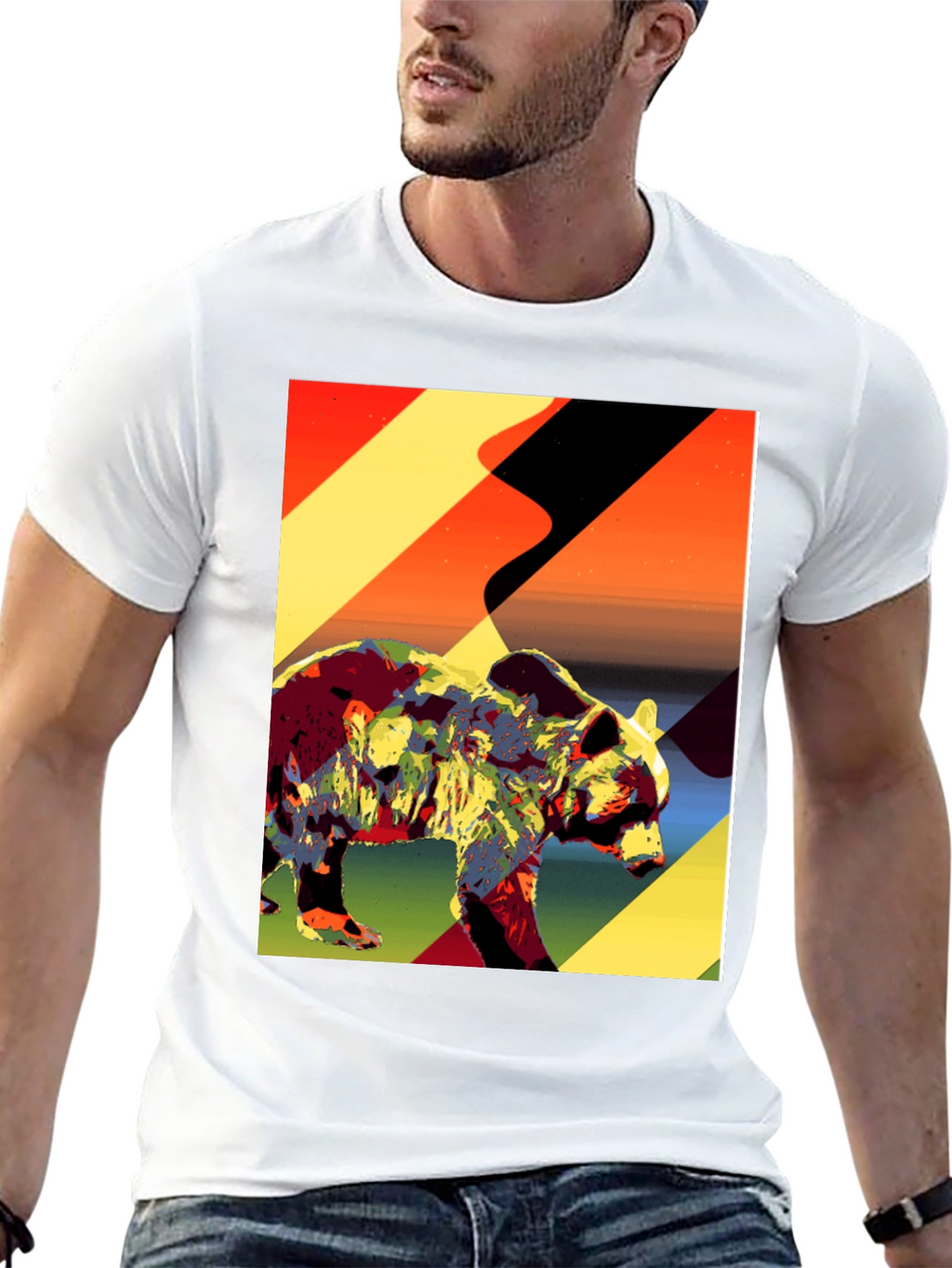 Abstract Bear Graphic Tee - Black Cotton T-Shirt