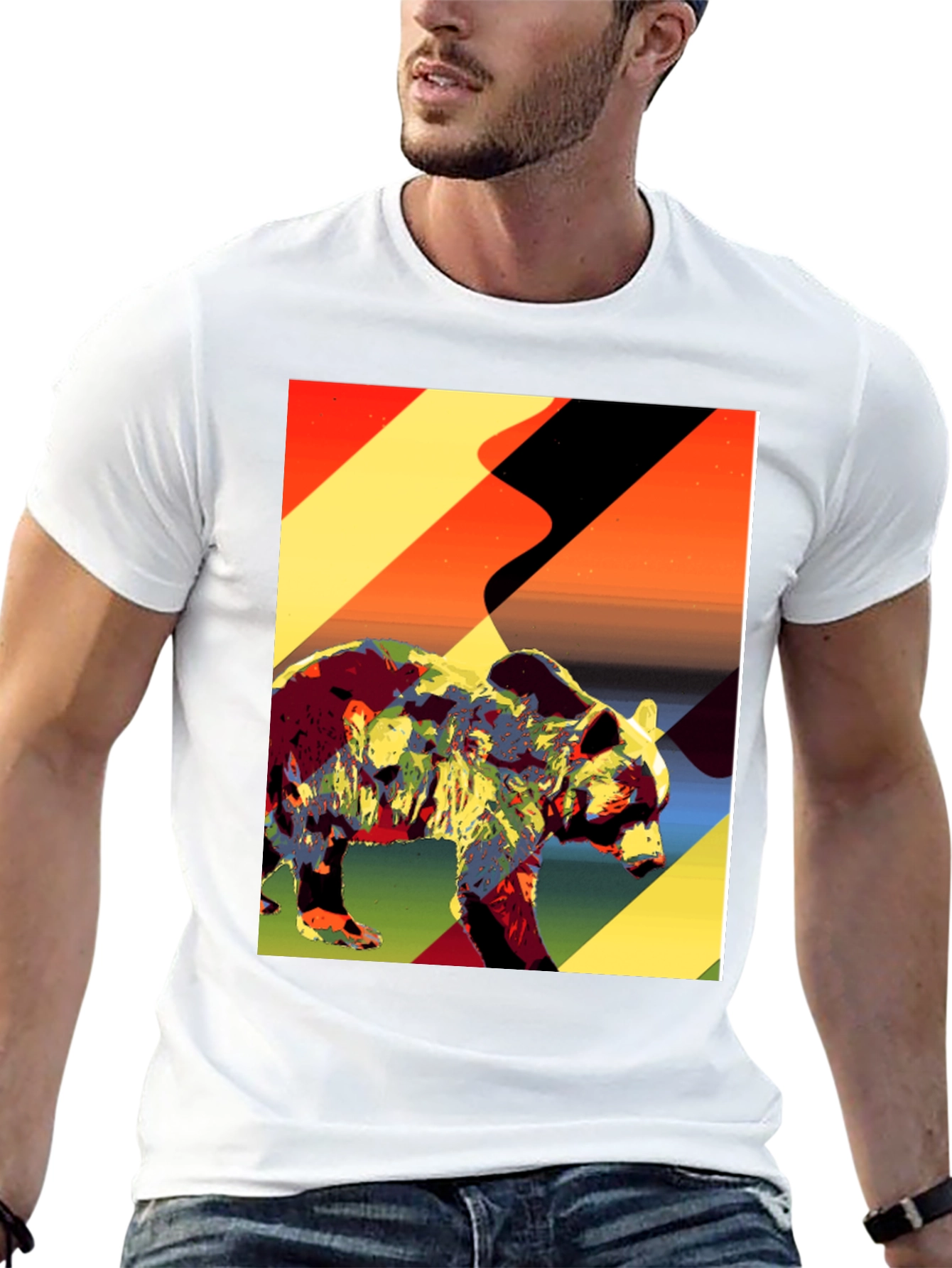 Abstract Bear Graphic Tee - Black Cotton T-Shirt