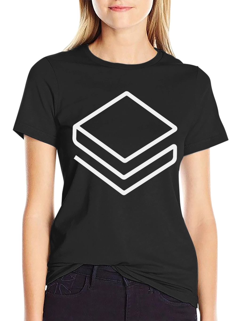 Geometric Stacked Squares Graphic Tee - Black
