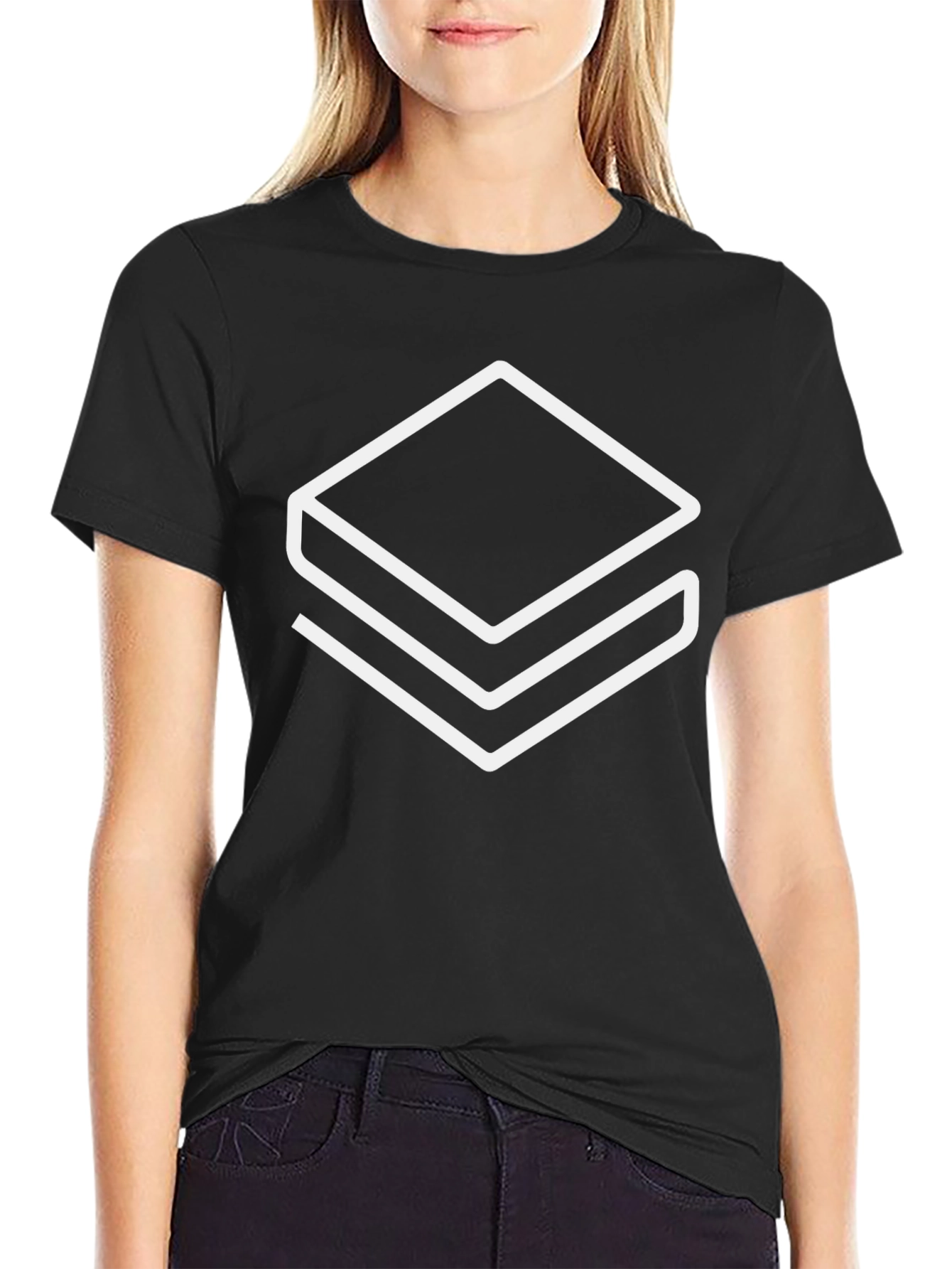 Geometric Stacked Squares Graphic Tee - Black
