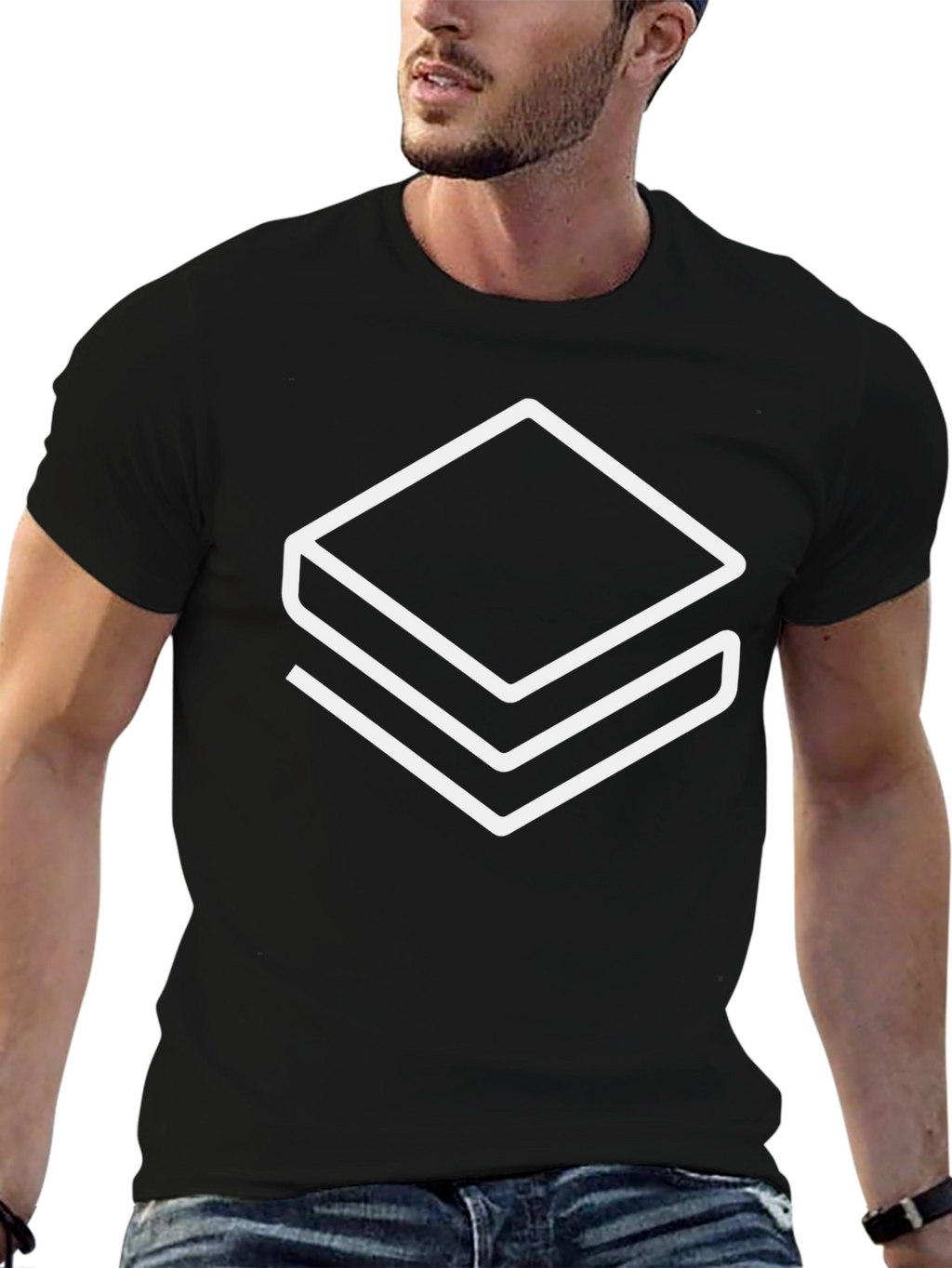 Geometric Stacked Squares Graphic Tee - Black