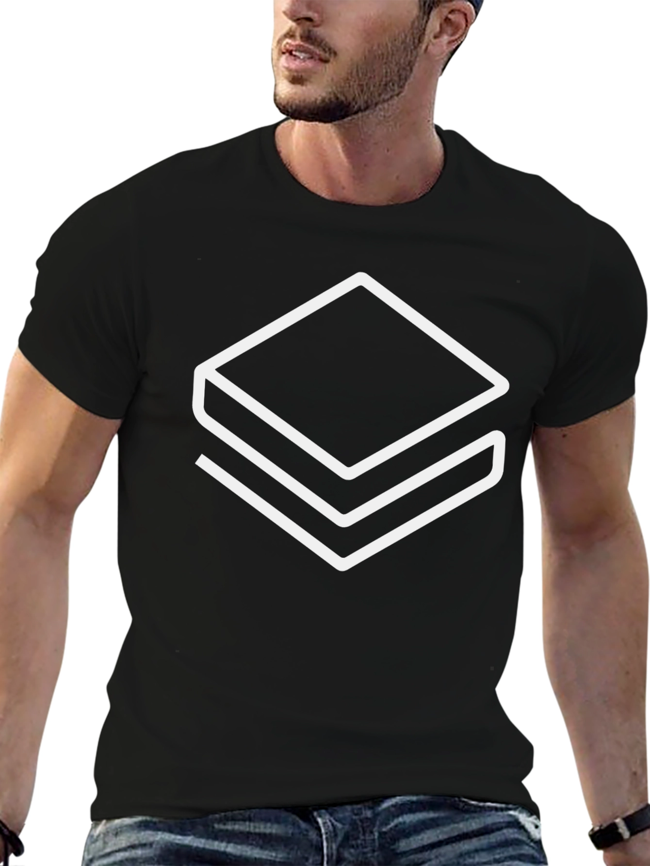 Geometric Stacked Squares Graphic Tee - Black