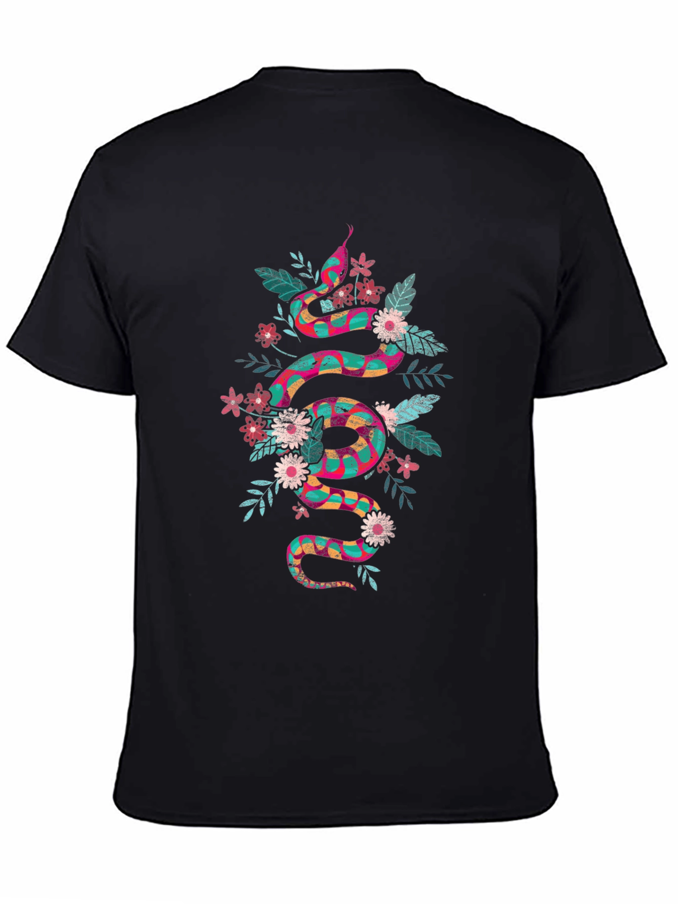 Floral Snake Graphic Print T-Shirt - Mens Casual Tee