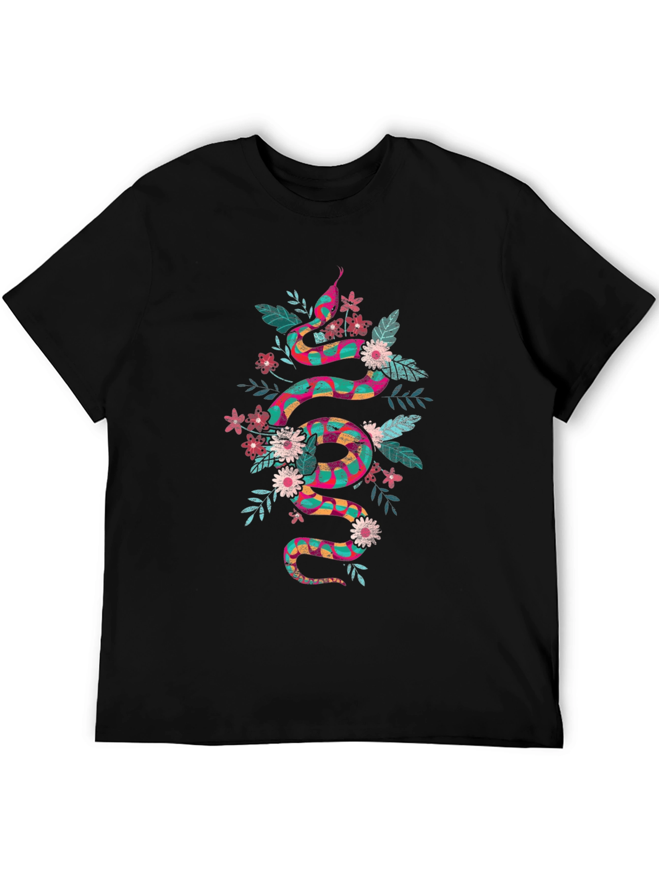 Floral Snake Graphic Print T-Shirt - Mens Casual Tee