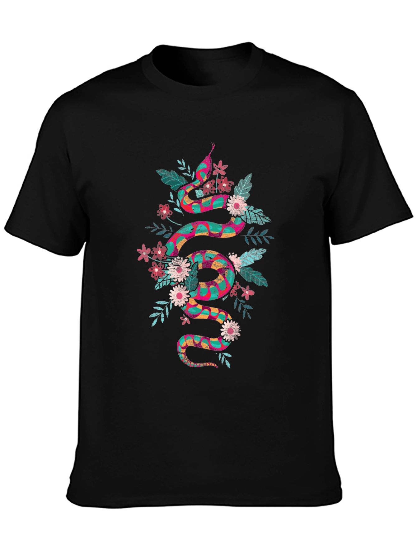 Floral Snake Graphic Print T-Shirt - Mens Casual Tee
