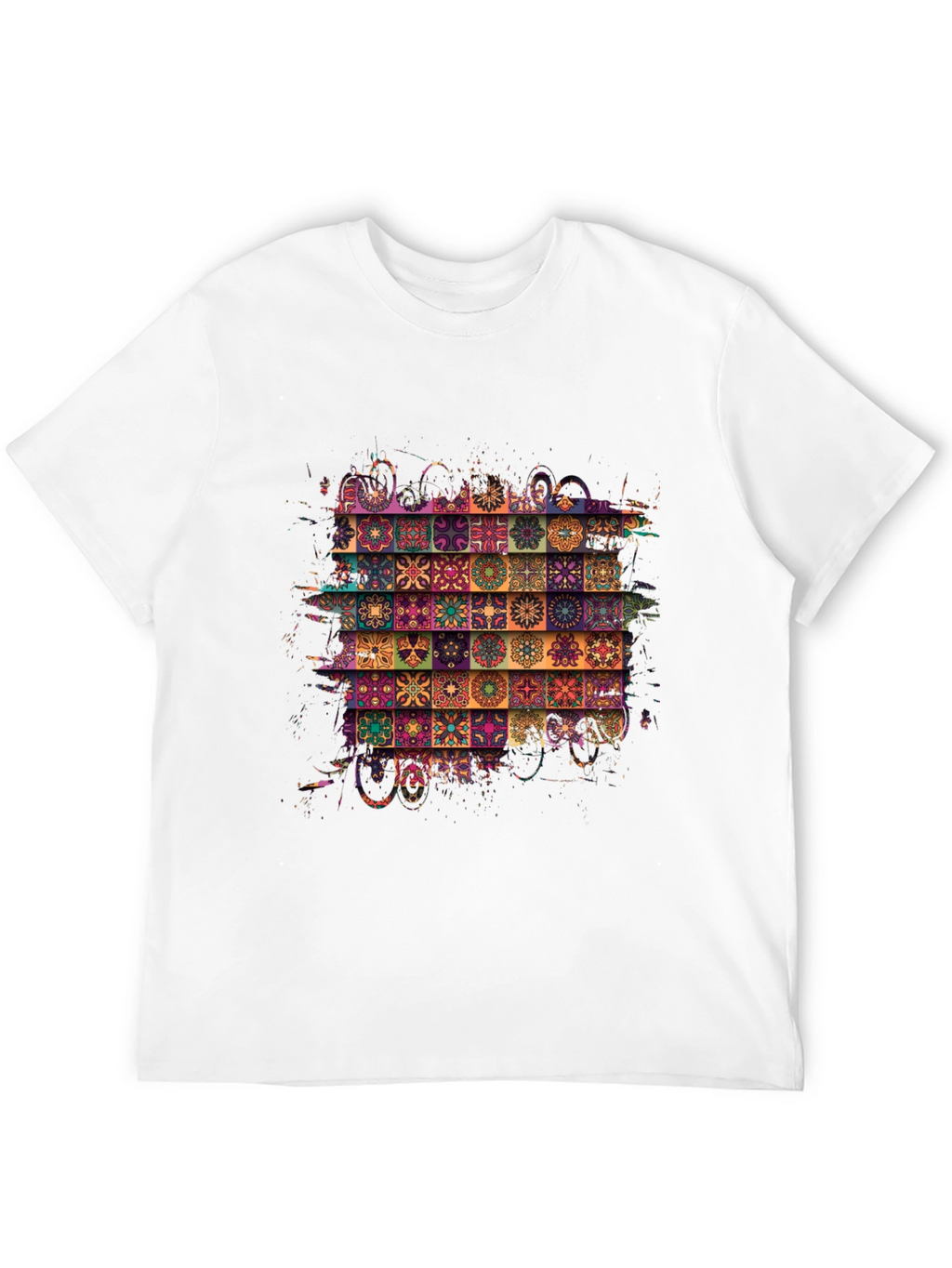 Bohemian Tile Pattern Black T-Shirt