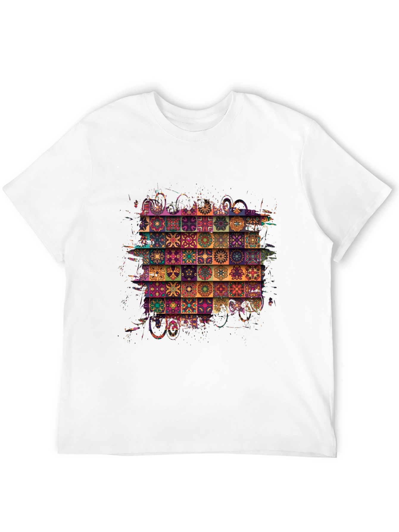 Bohemian Tile Pattern Black T-Shirt