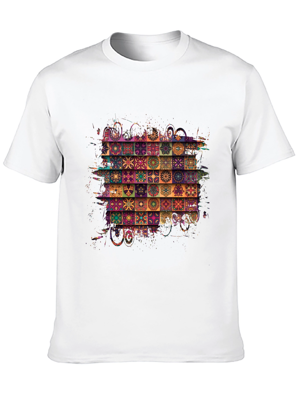 Bohemian Tile Pattern Black T-Shirt