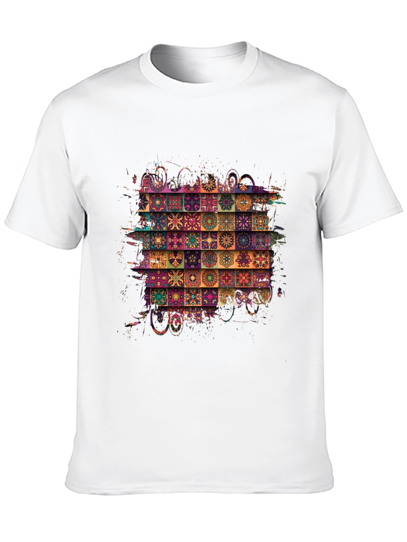 Bohemian Tile Pattern Black T-Shirt