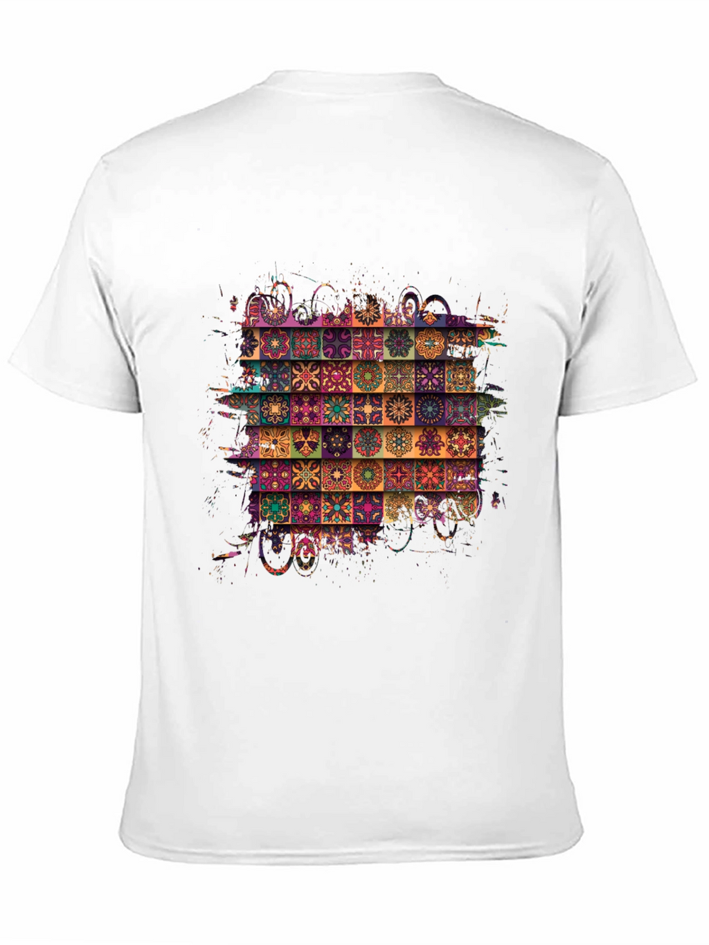 Bohemian Tile Pattern Black T-Shirt
