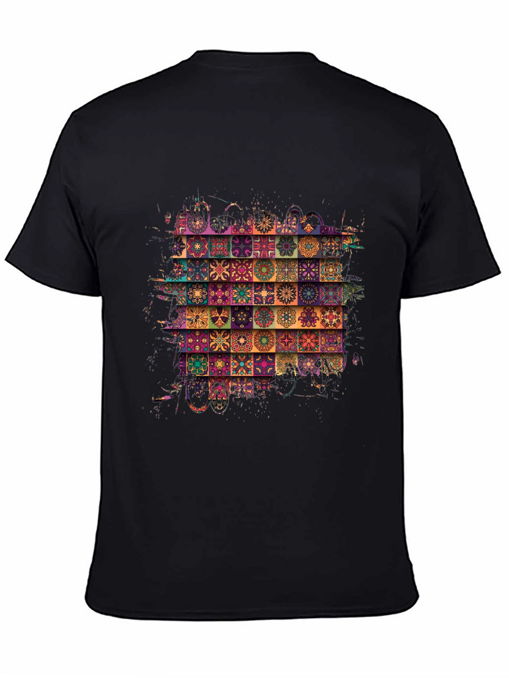 Bohemian Tile Pattern Black T-Shirt