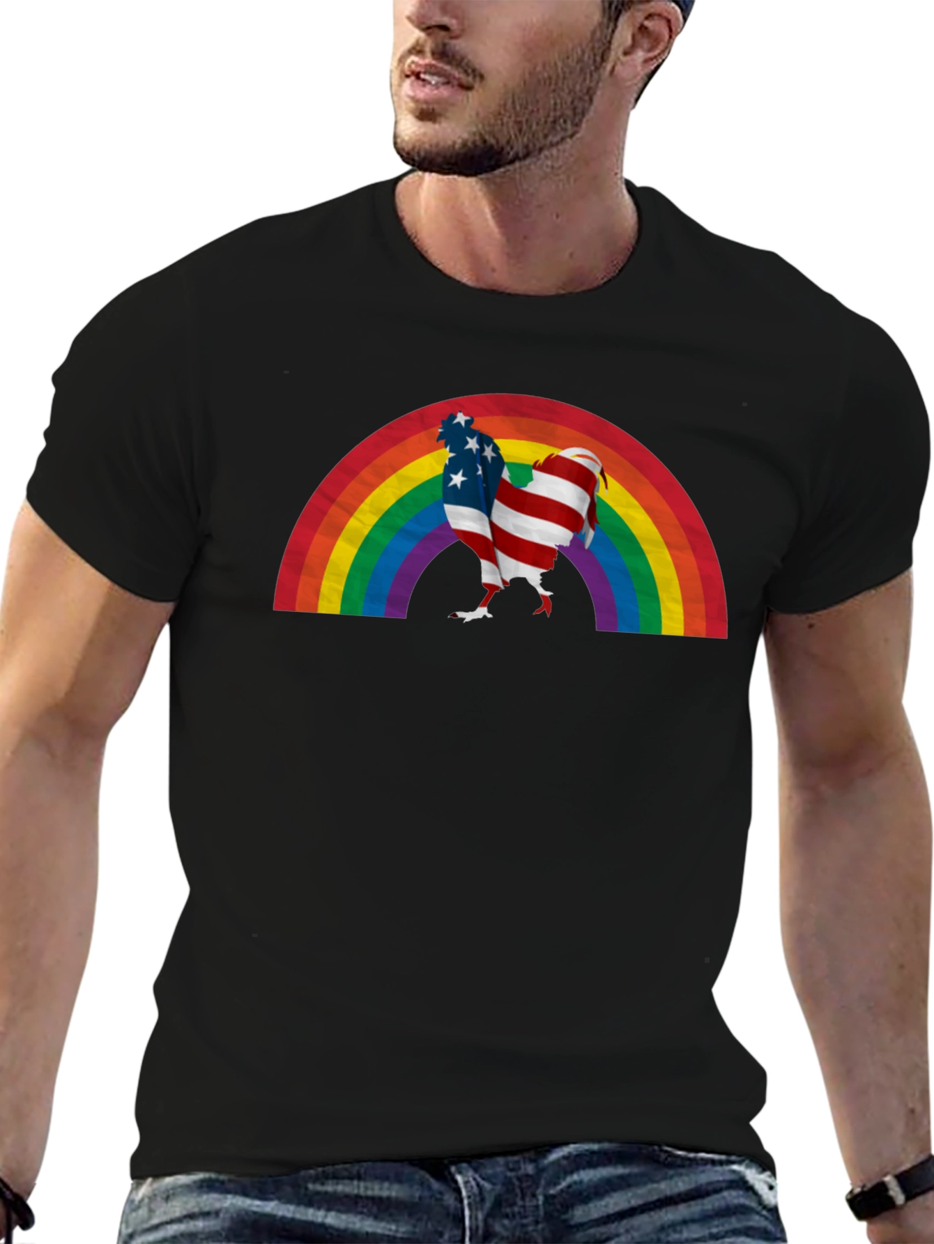 USA Flag Rainbow Chicken T-Shirt