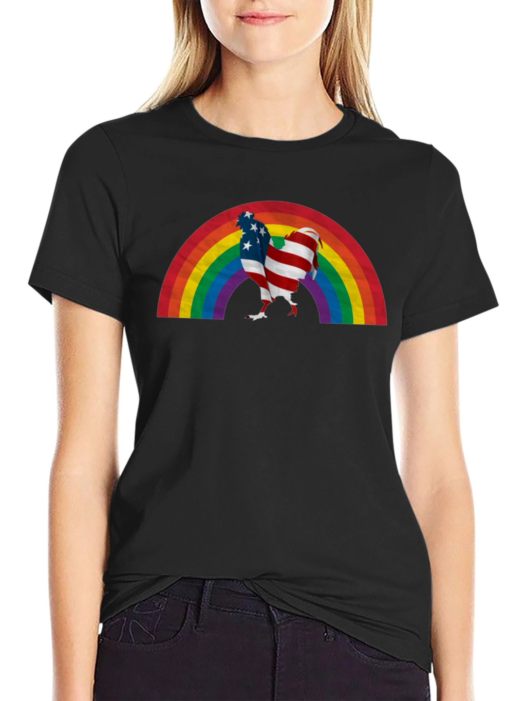 USA Flag Rainbow Chicken T-Shirt