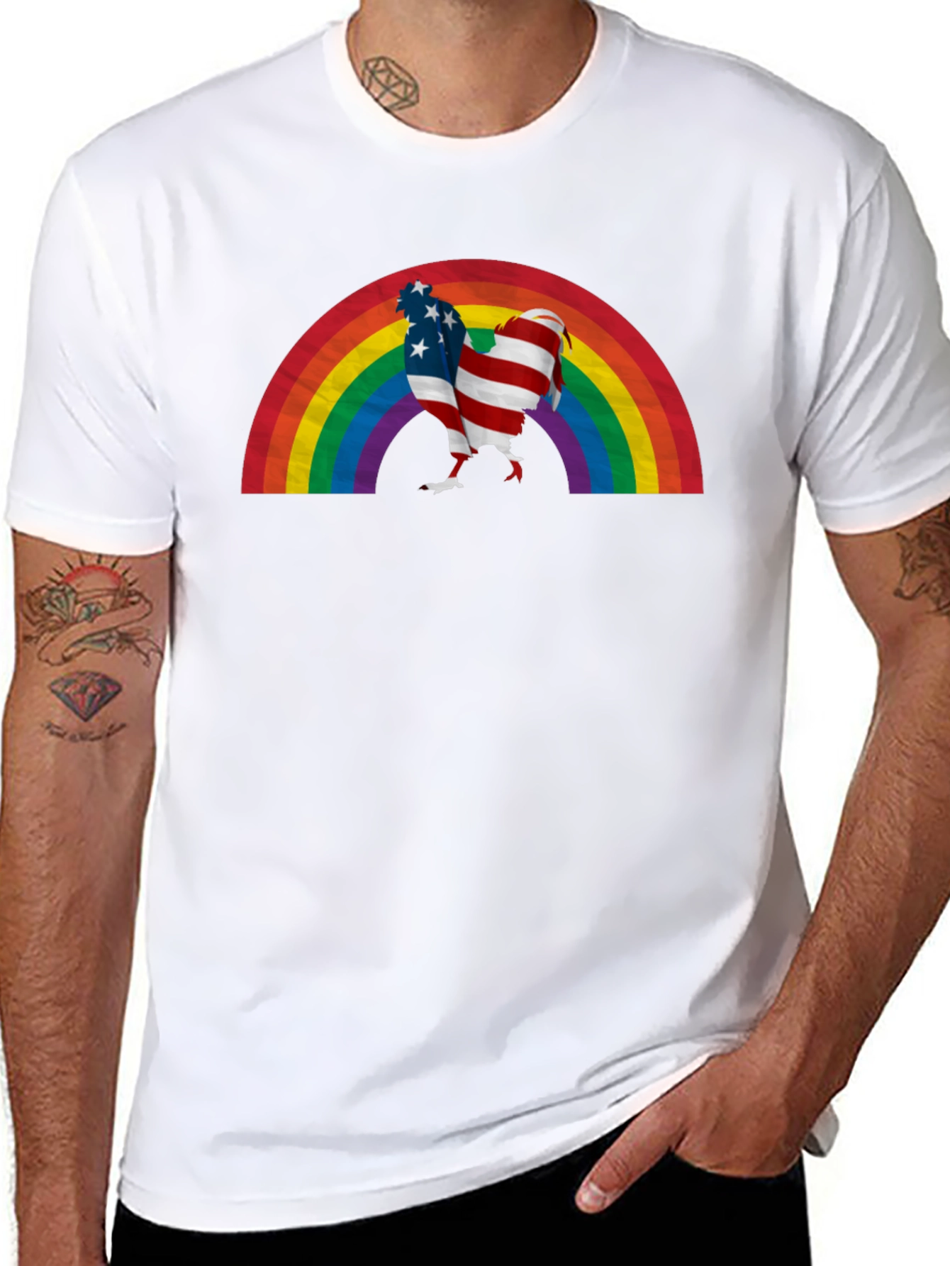 USA Flag Rainbow Chicken T-Shirt