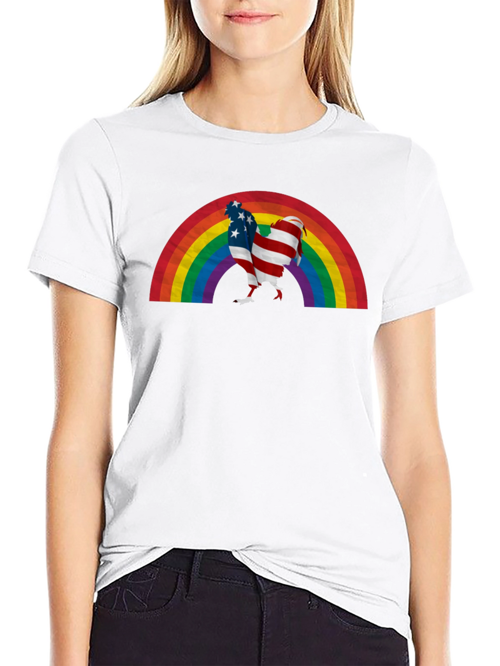 USA Flag Rainbow Chicken T-Shirt