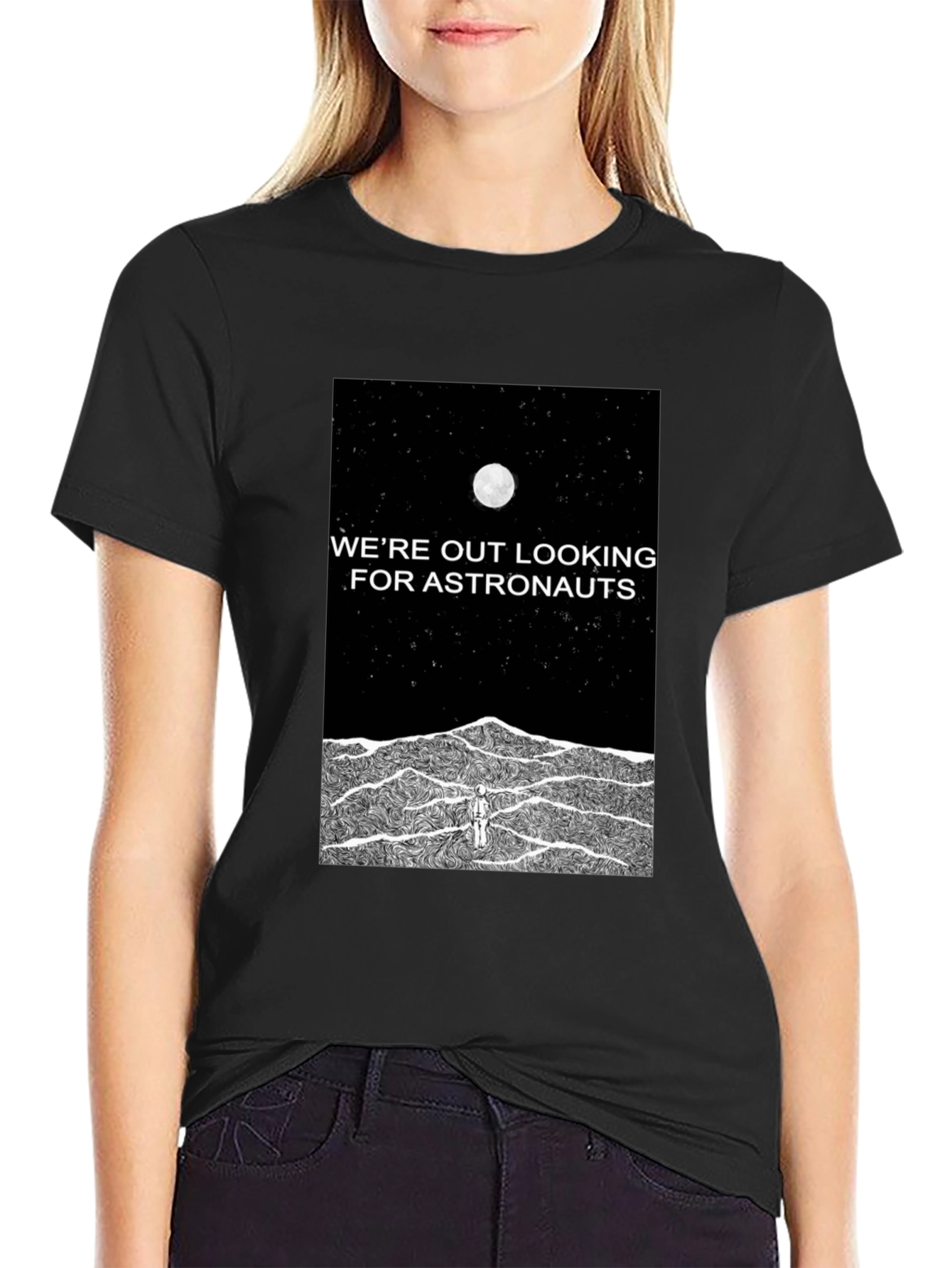 Astronaut Graphic Tee - Were Out Looking For Astronauts Black T-Shirt