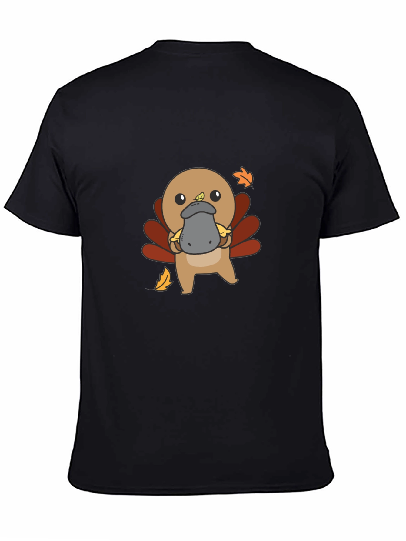 Cute Turkey Platypus Graphic Black T-Shirt