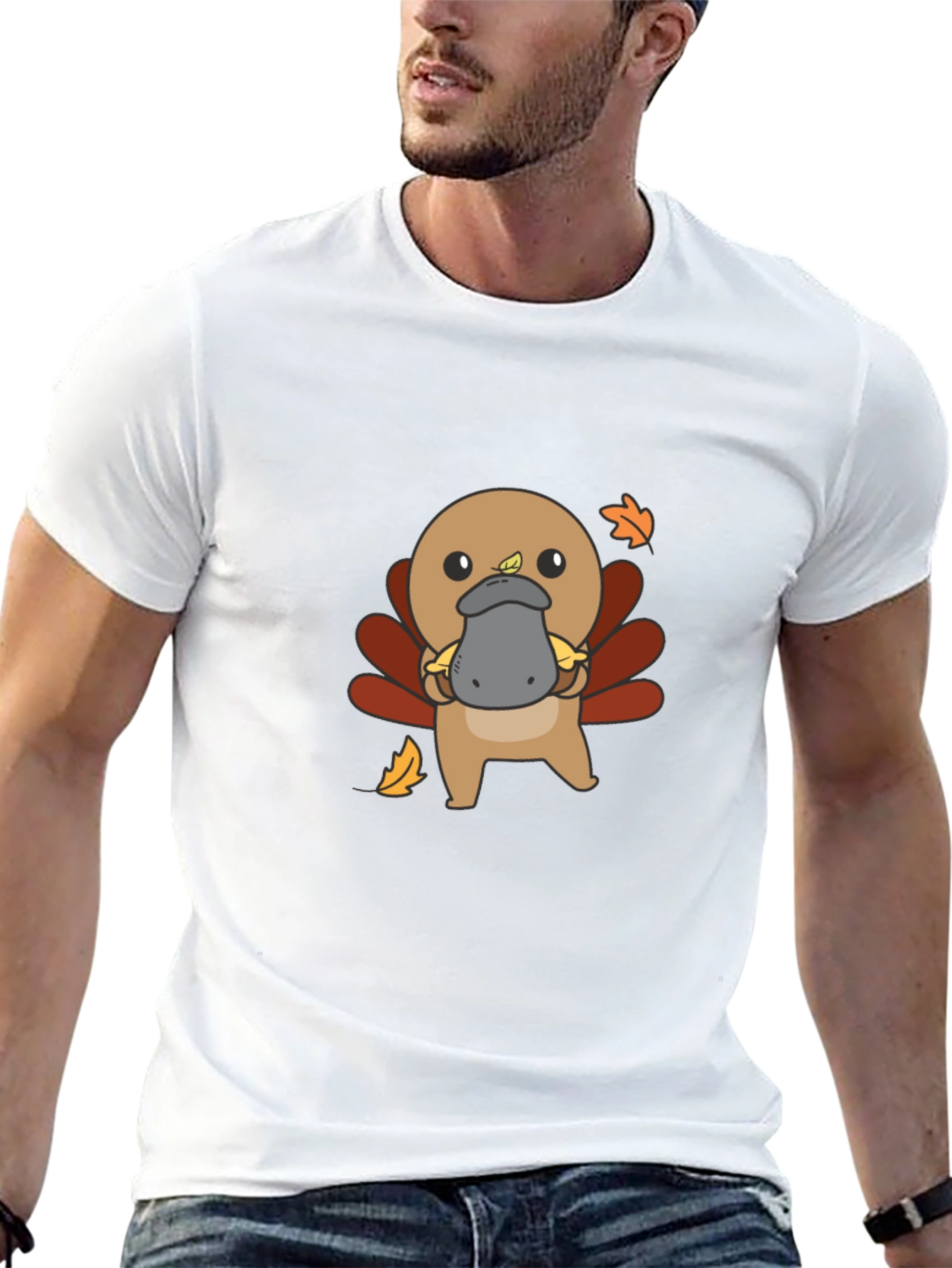 Cute Turkey Platypus Graphic Black T-Shirt