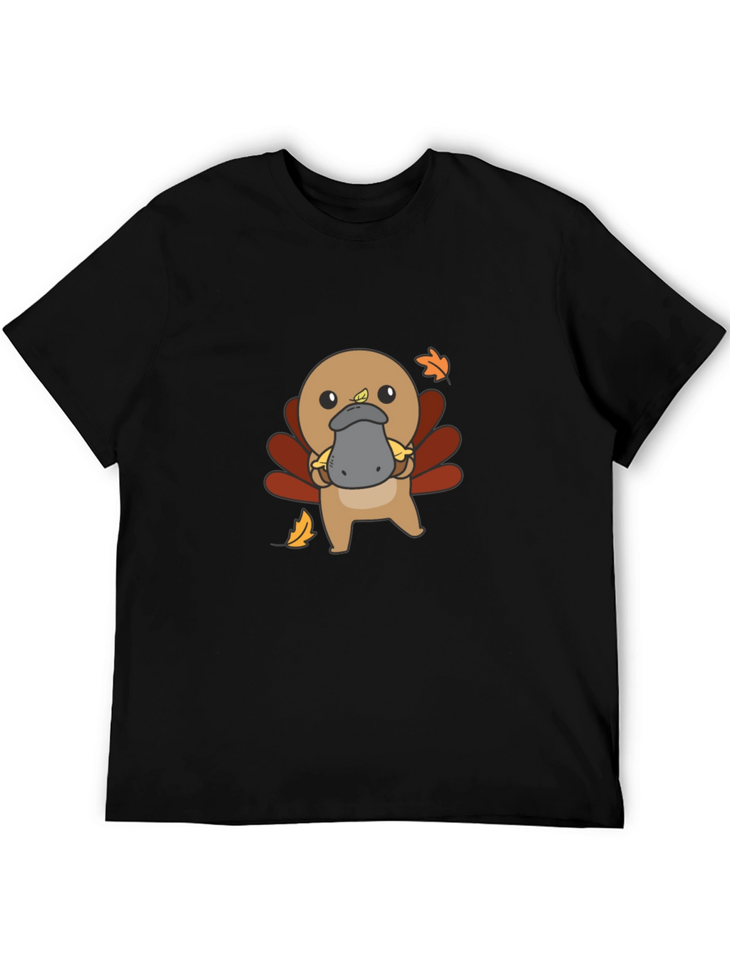 Cute Turkey Platypus Graphic Black T-Shirt