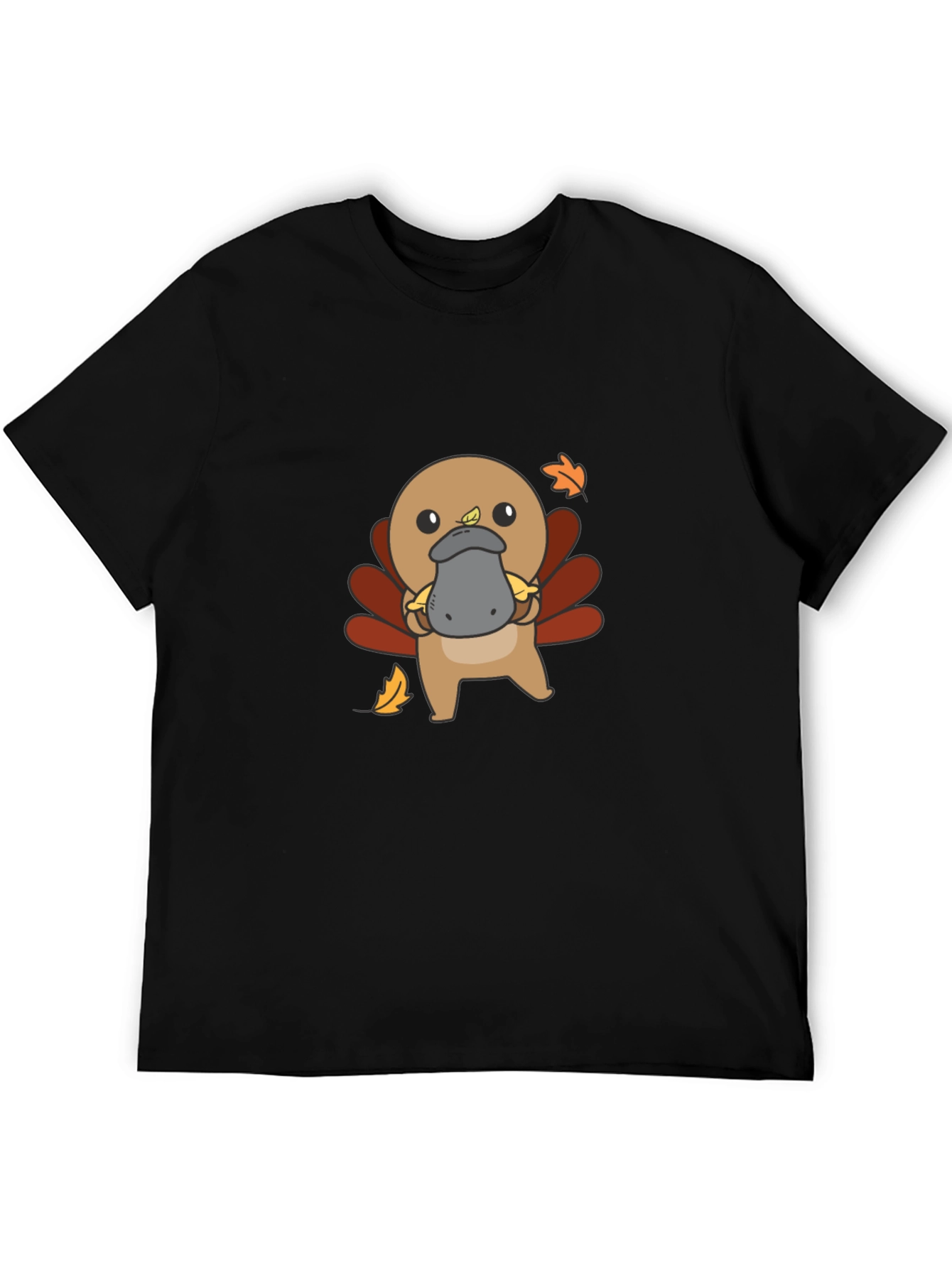 Cute Turkey Platypus Graphic Black T-Shirt