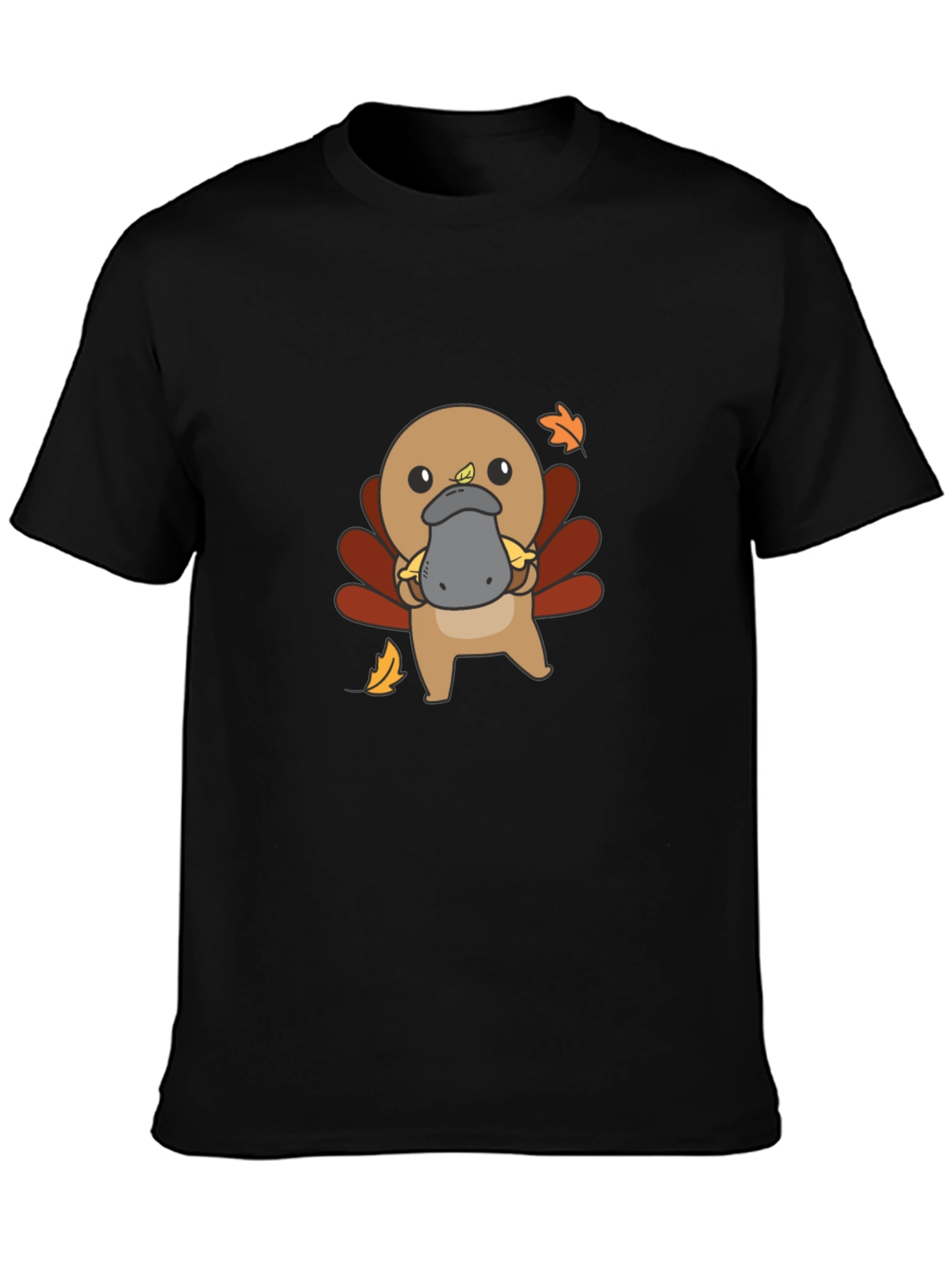 Cute Turkey Platypus Graphic Black T-Shirt