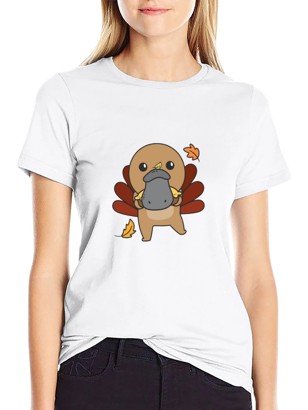 Cute Turkey Platypus Graphic Black T-Shirt