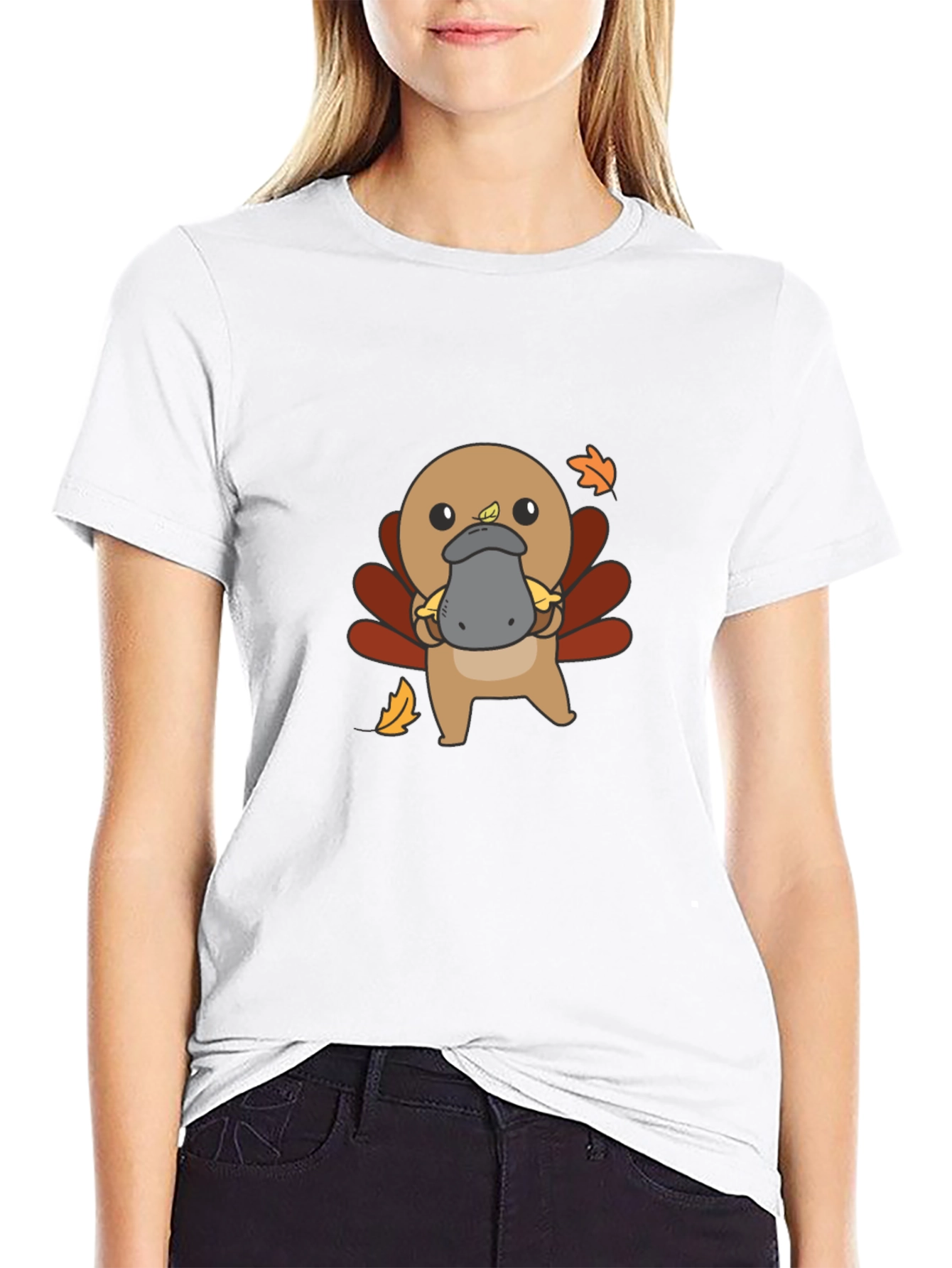 Cute Turkey Platypus Graphic Black T-Shirt