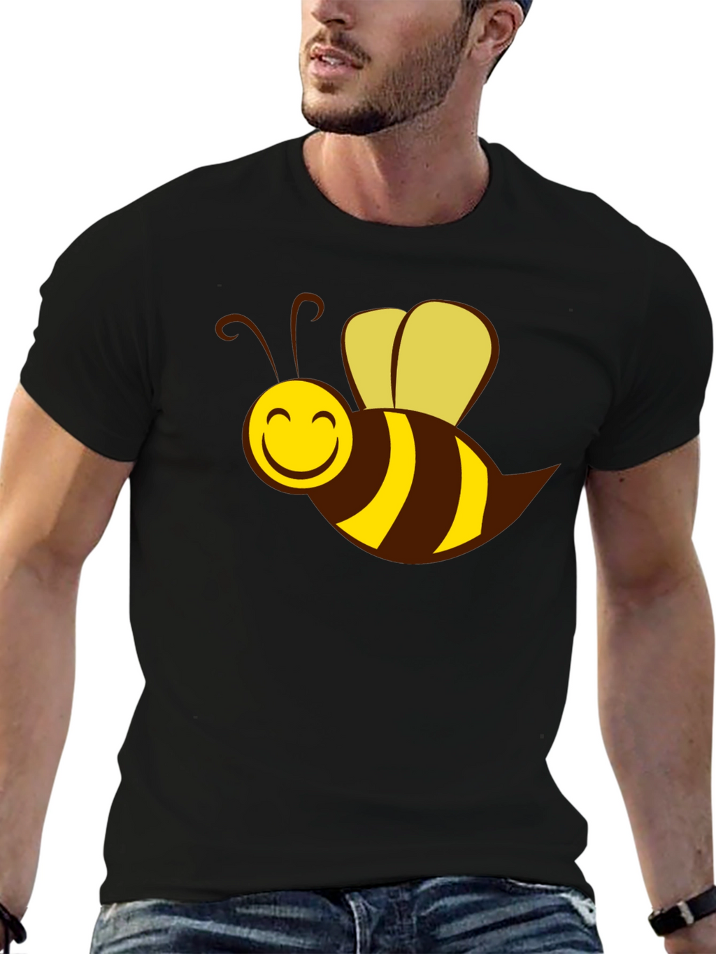 Cartoon Bee Graphic Black T-Shirt