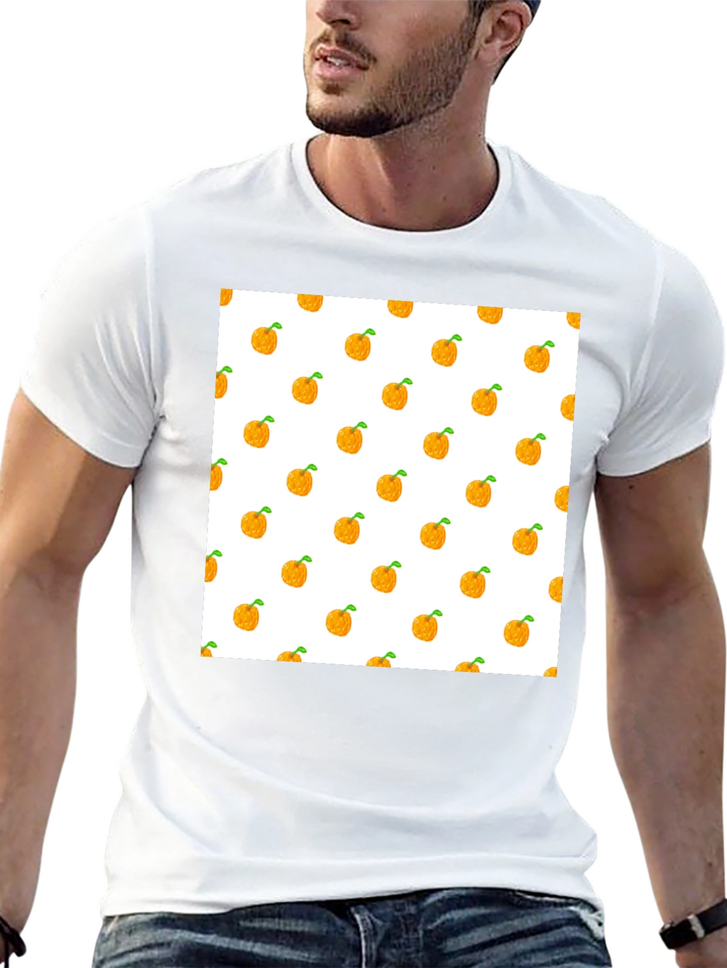 Orange Fruit Pattern Black T-Shirt