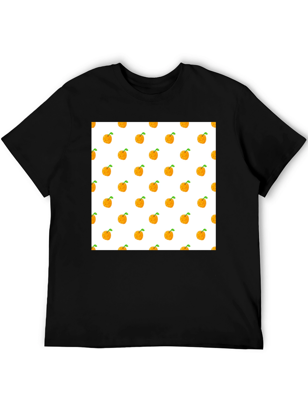 Orange Fruit Pattern Black T-Shirt