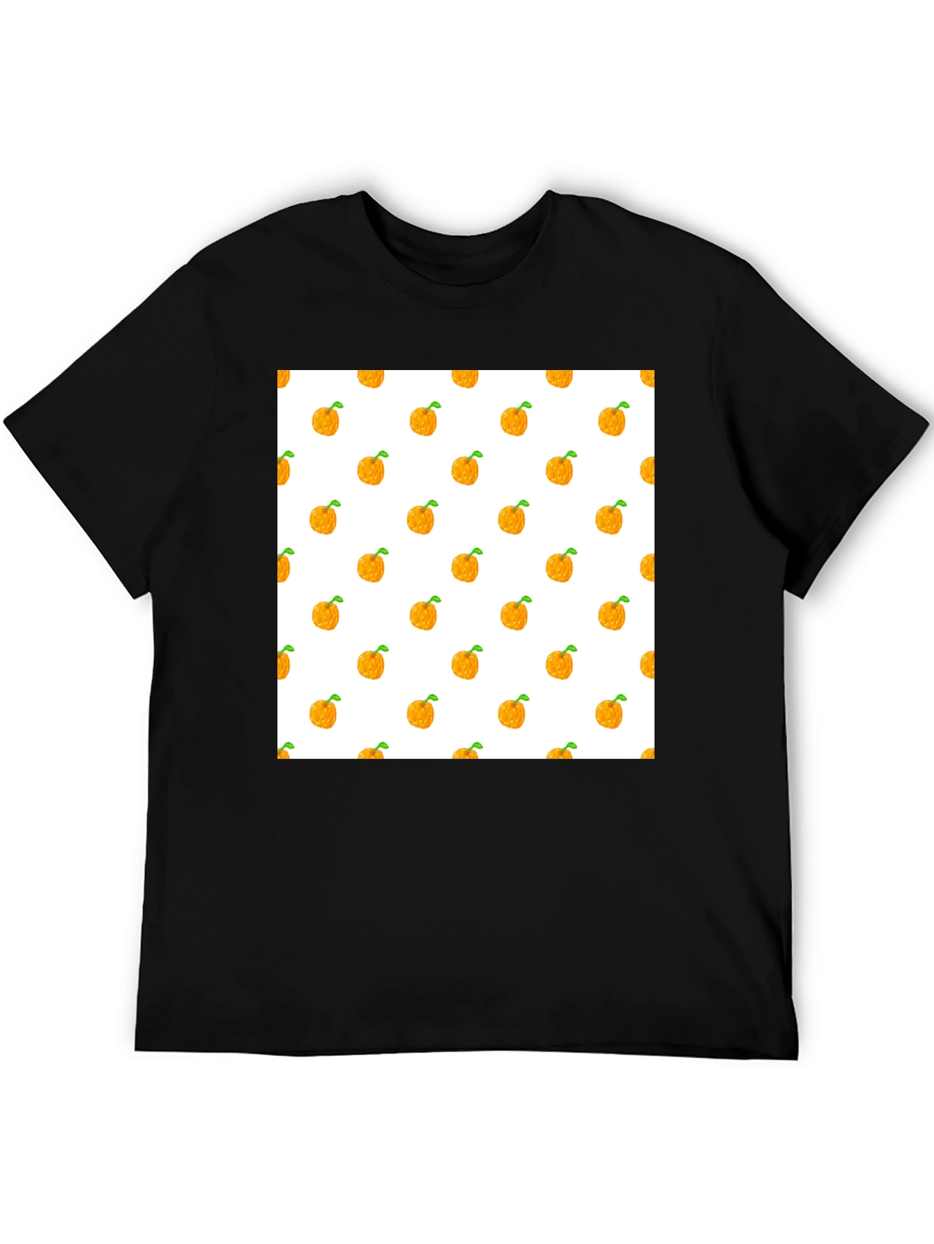 Orange Fruit Pattern Black T-Shirt