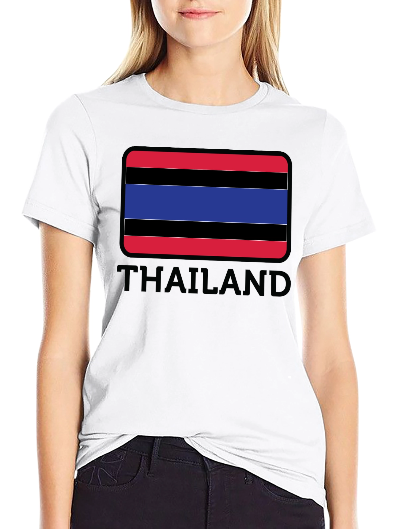 Thailand Flag T-Shirt Black Crew Neck