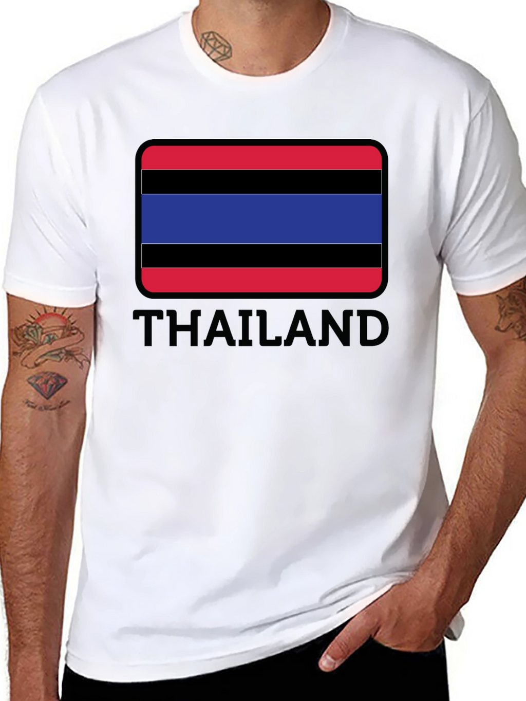 Thailand Flag T-Shirt Black Crew Neck