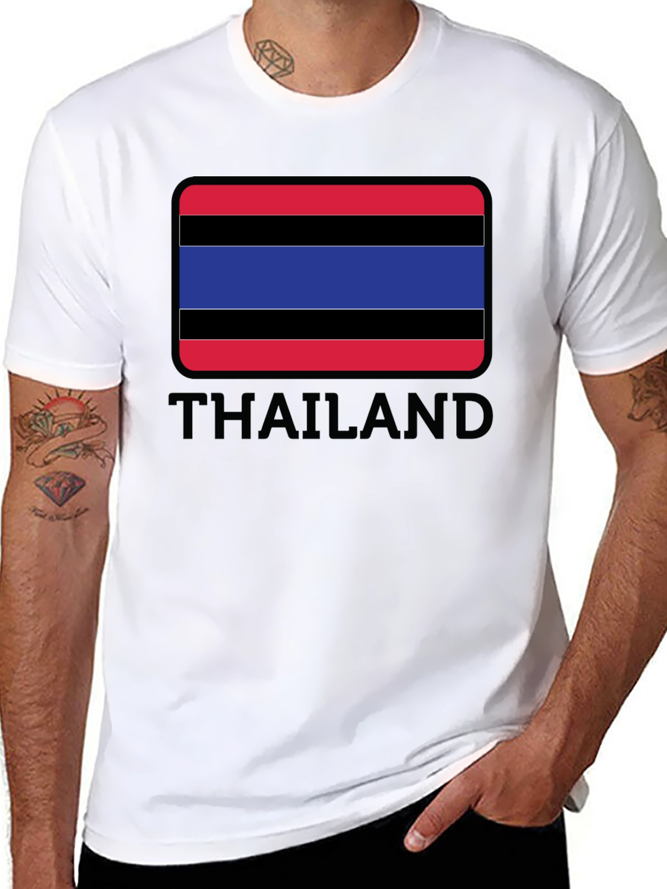 Thailand Flag T-Shirt Black Crew Neck
