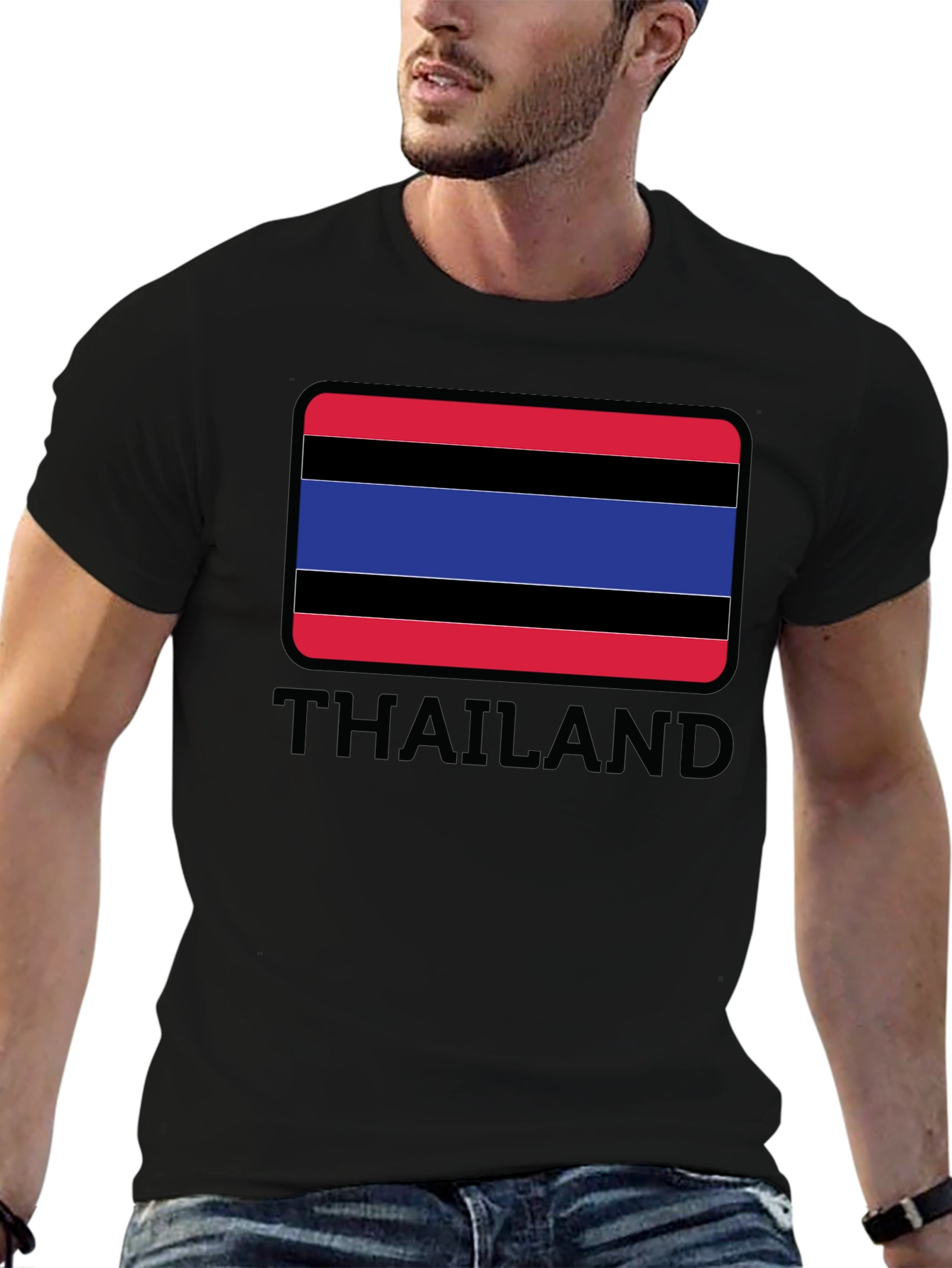 Thailand Flag T-Shirt Black Crew Neck