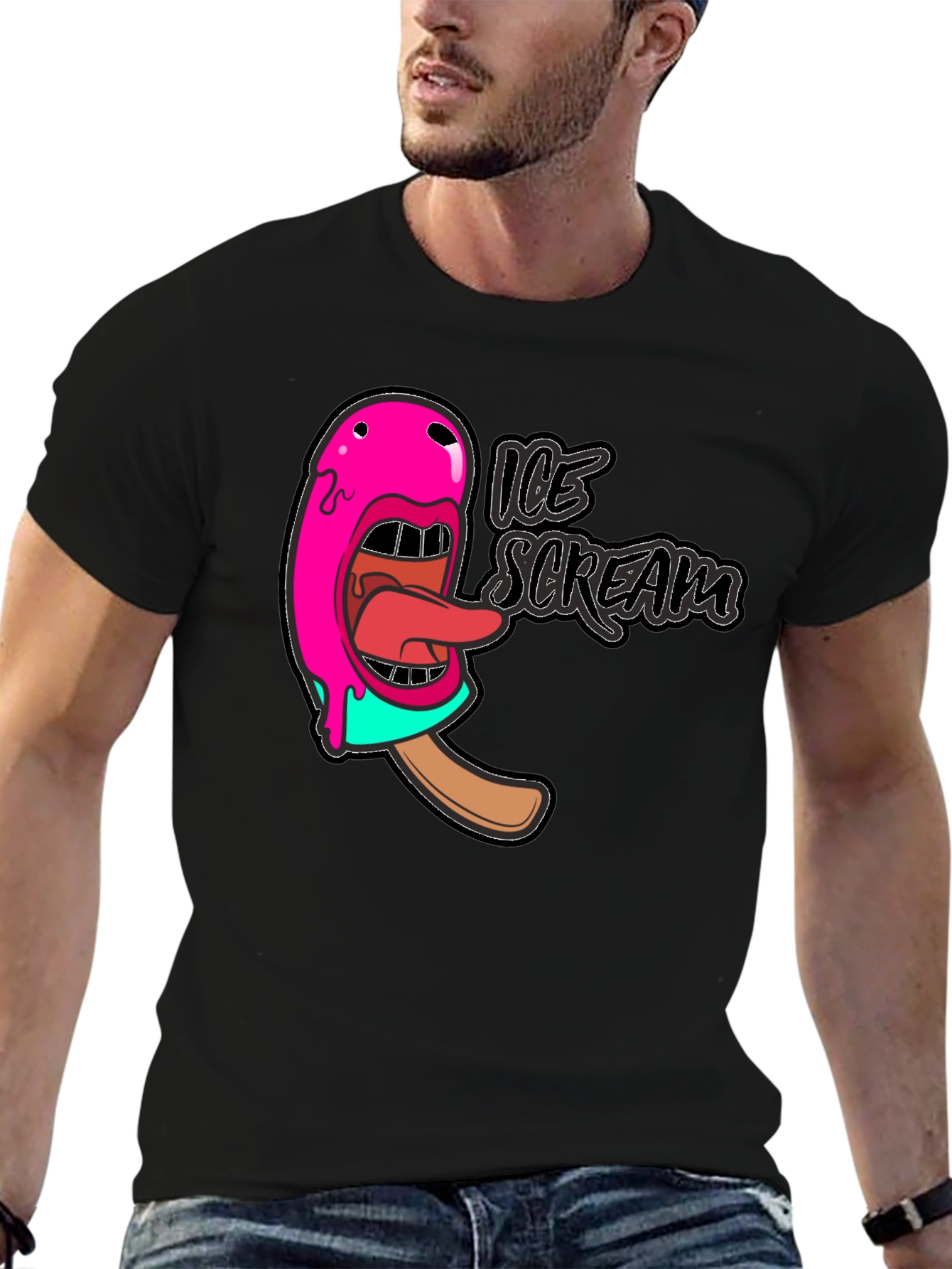Ice Scream Graphic T-Shirt - Black Cotton Tee