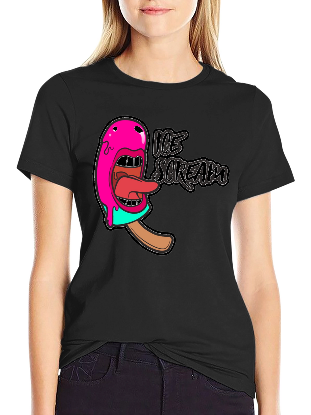Ice Scream Graphic T-Shirt - Black Cotton Tee