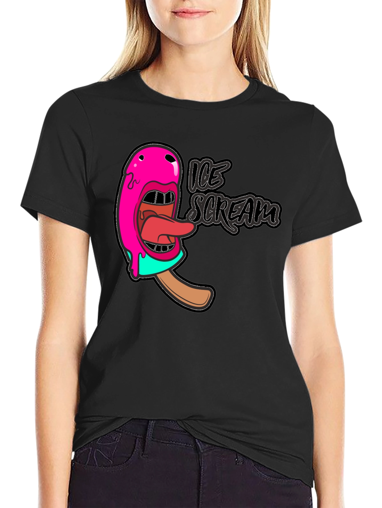 Ice Scream Graphic T-Shirt - Black Cotton Tee