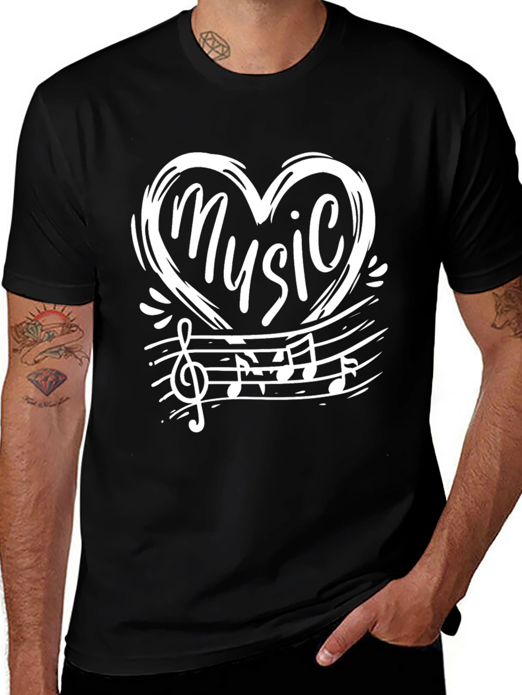 Music Heart Graphic Black T-Shirt