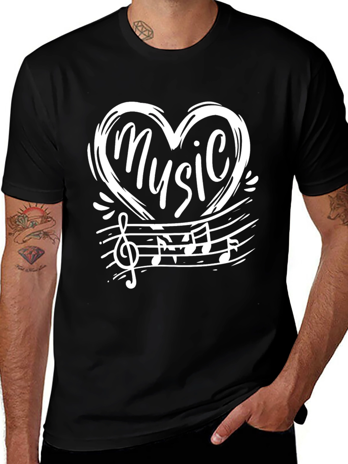 Music Heart Graphic Black T-Shirt