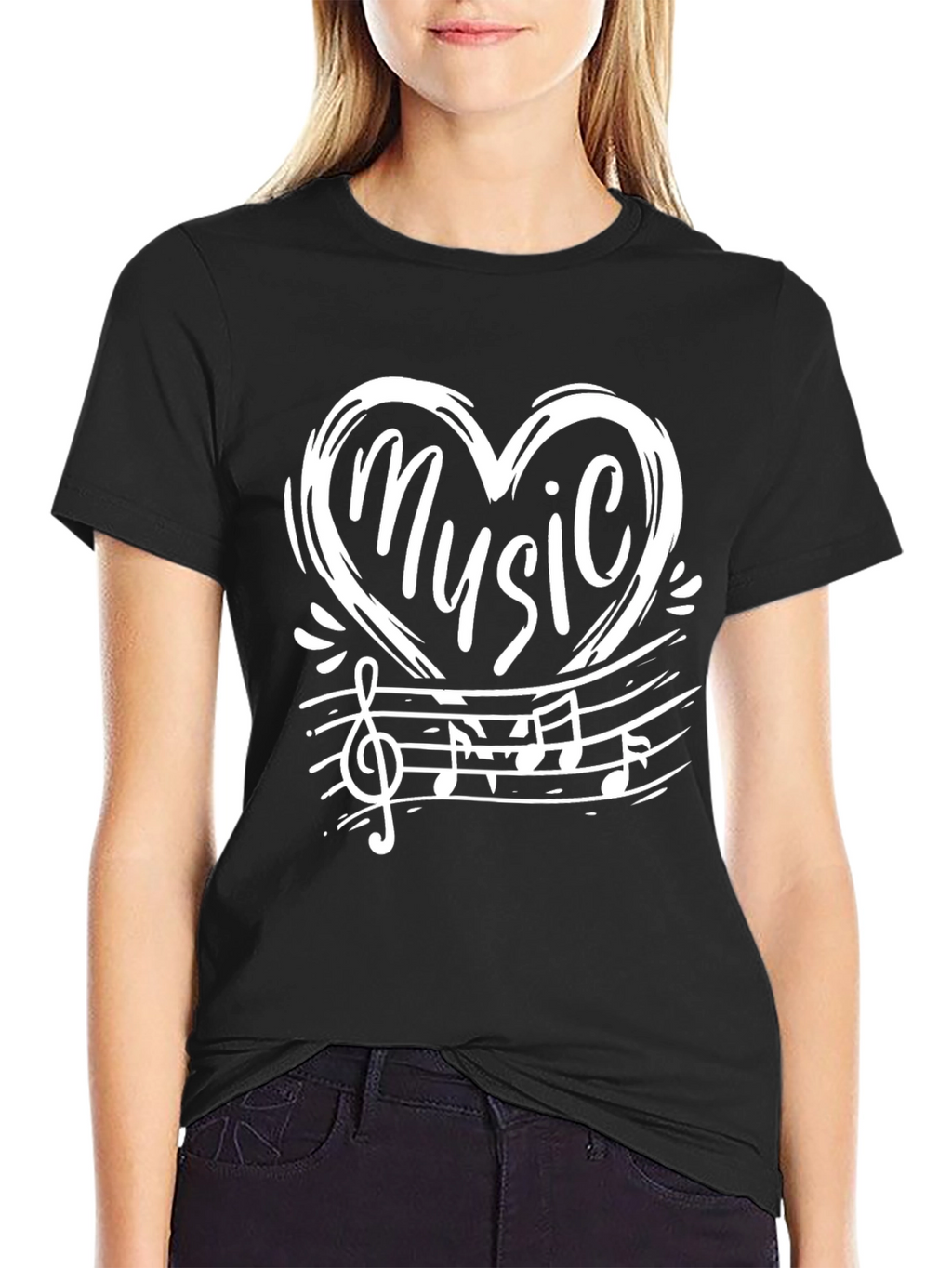 Music Heart Graphic Black T-Shirt