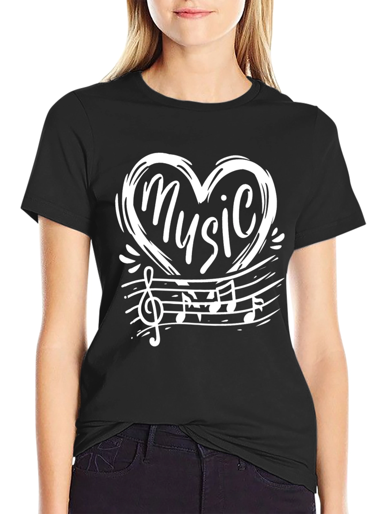 Music Heart Graphic Black T-Shirt