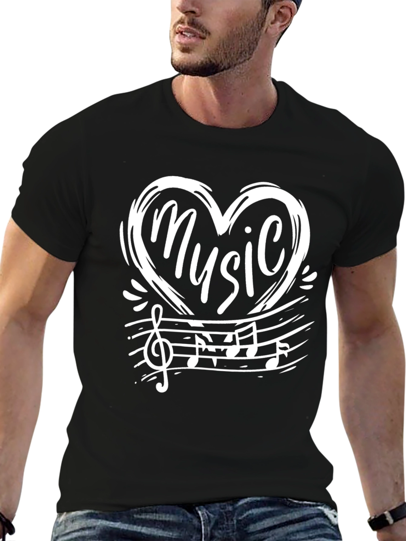 Music Heart Graphic Black T-Shirt
